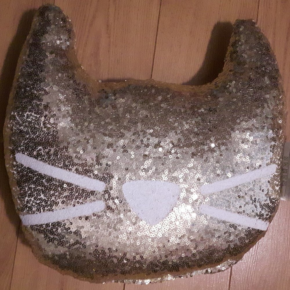 Glitter Cat Face Cushion Pillow